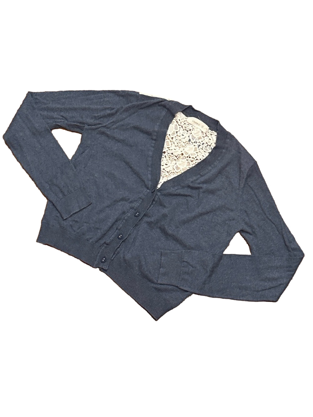 LAURIE B Blue Crochet Cardigan 100% Cotton Sweater | Size Medium